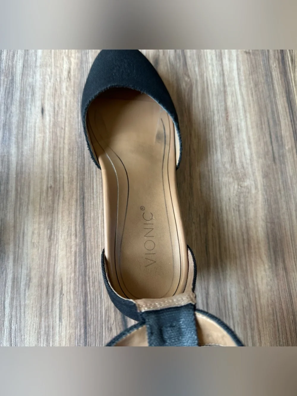 Vionic Amy Wedge Espadrille Sandals Size 9 Black Canvas Buckle Ankle Strap